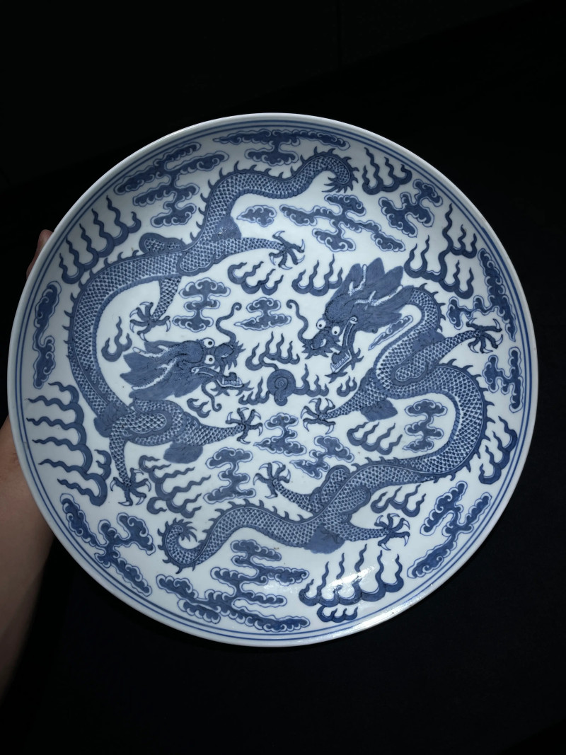 清光绪 青花龙纹大盘 - 图2