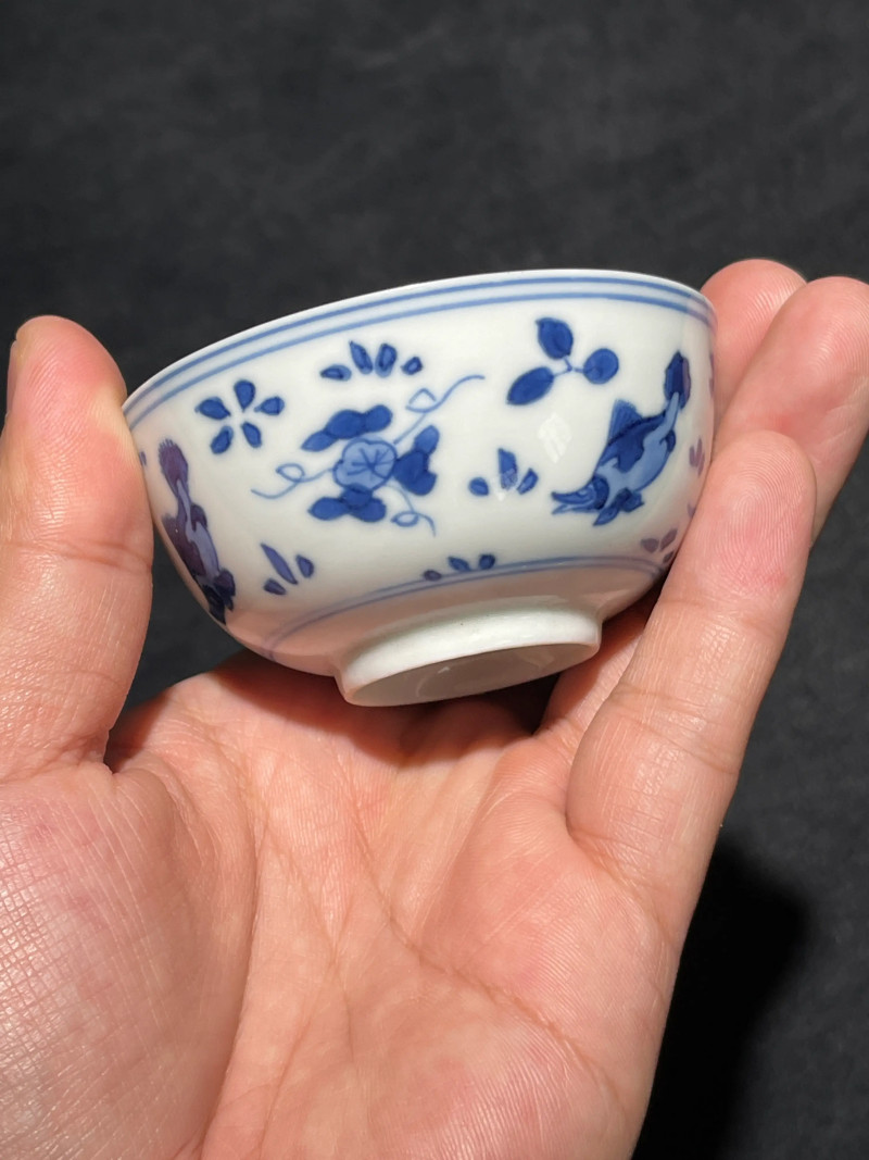 清康熙 青花鱼藻纹小杯一组五件 - 图28