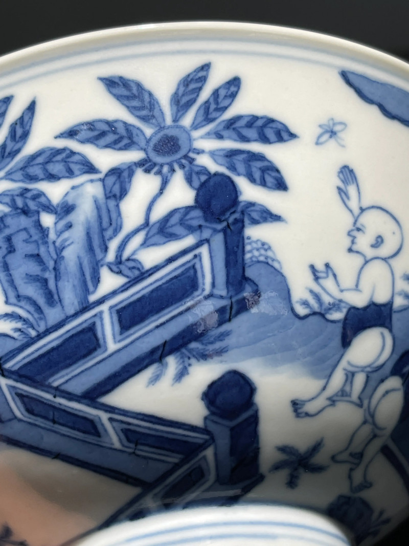 清道光 青花婴戏纹碗 - 图10