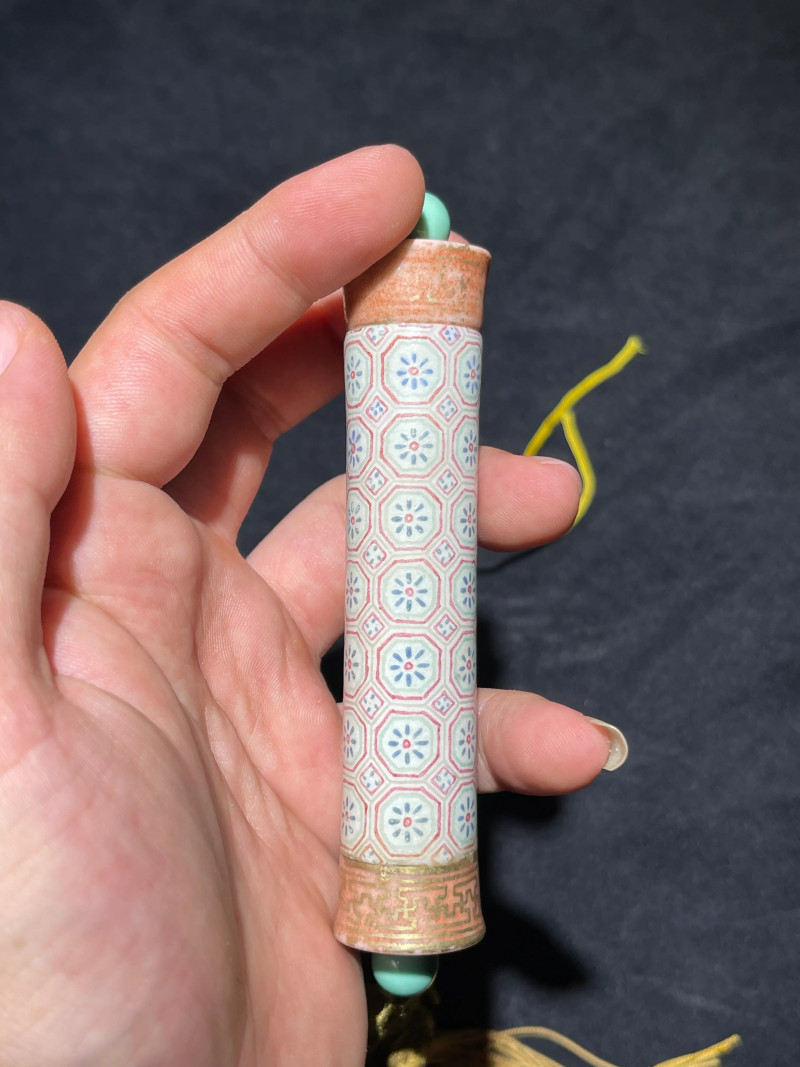 清乾隆 洋彩几何纹牙签筒 - 图4
