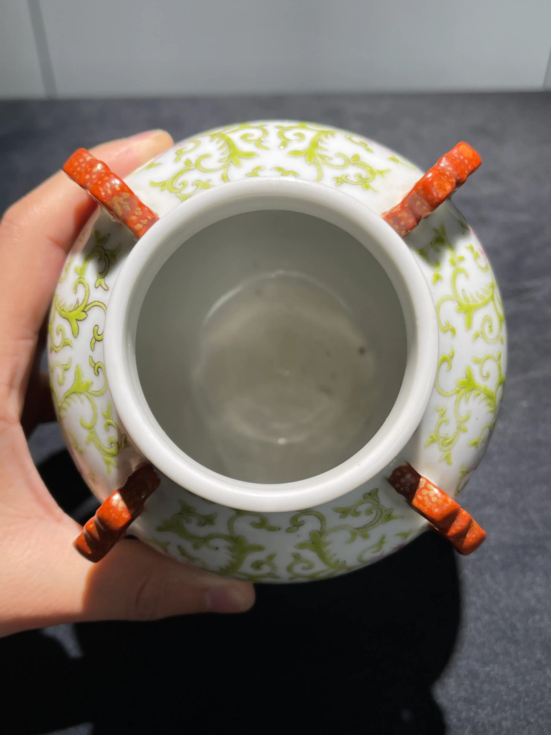 民国 料彩缠枝莲纹四系罐 - 图7