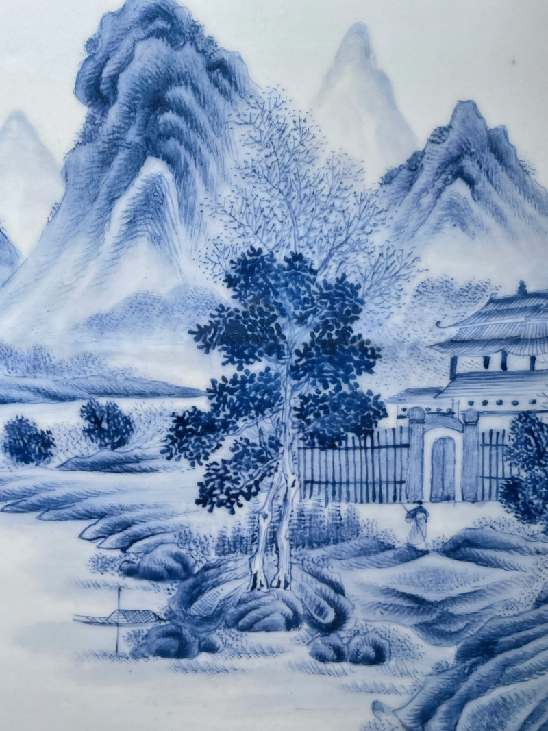 民国 蓝料彩山水纹瓷板 - 图3