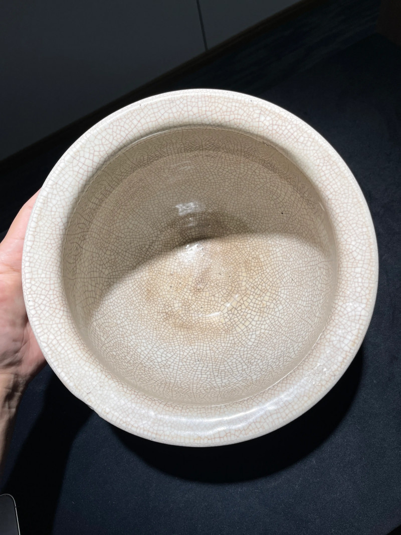 清康熙 哥釉青花四鱼纹卷缸 - 图5