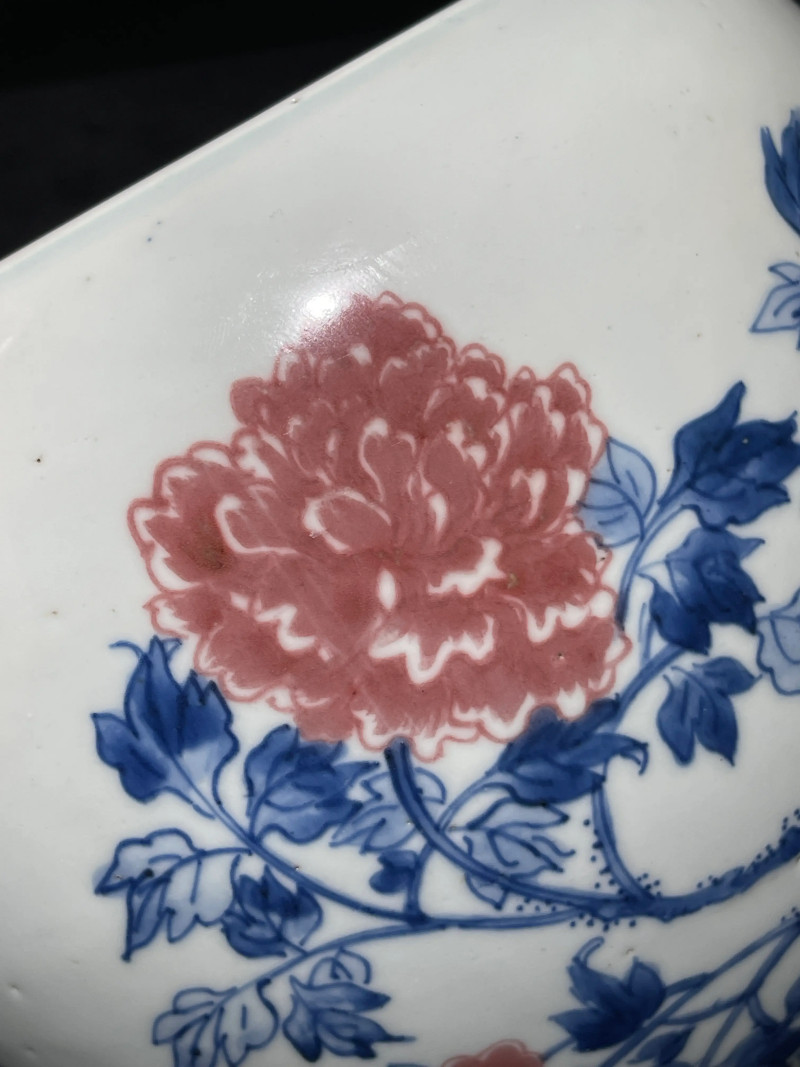清康熙 青花釉里红凤凰牡丹纹卷缸 - 图7