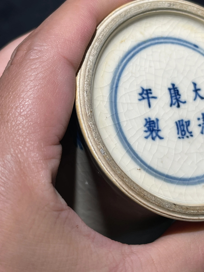 清晚期 浆胎青花折桂图梅瓶一对 - 图14