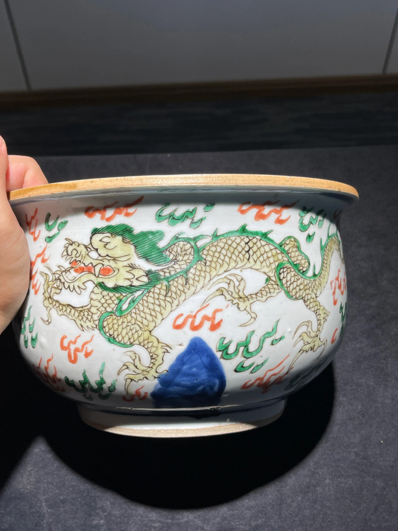 清康熙 青花五彩龙纹香炉 - 图2