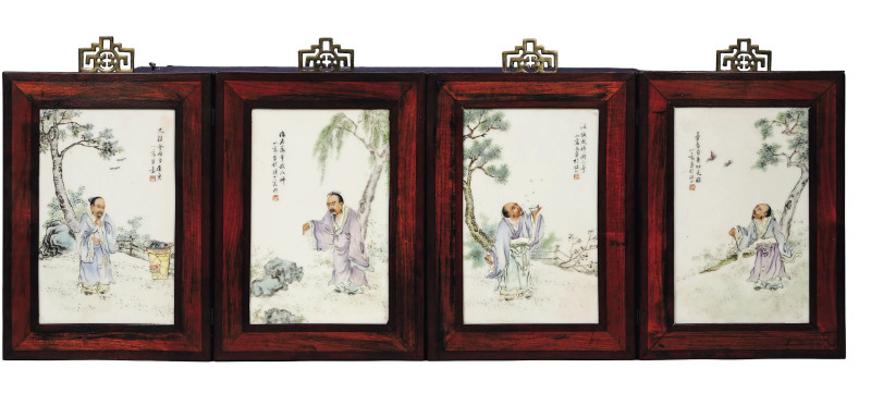 民国 粉彩神仙人物纹瓷板一组四件