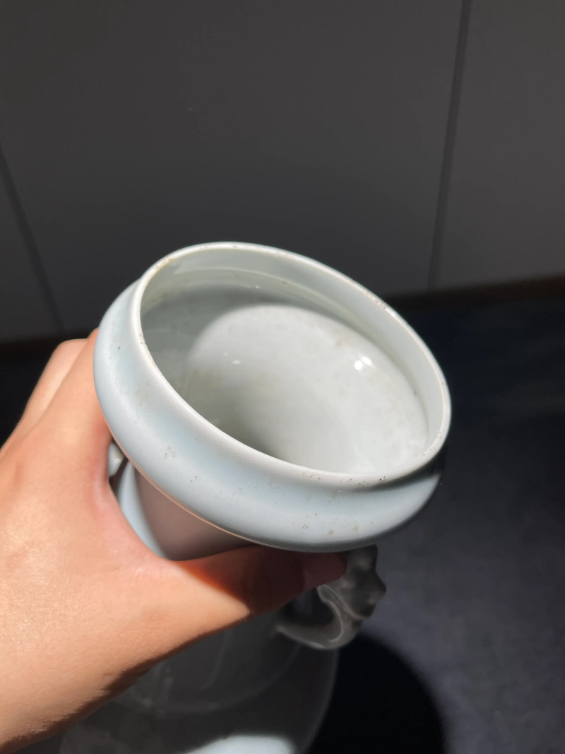 民国 天蓝釉双耳洗口瓶一对 - 图6