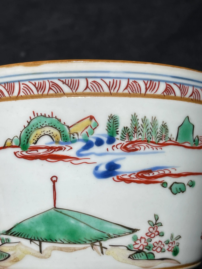 明晚期 青花五彩山水花鸟纹筒式炉 - 图6