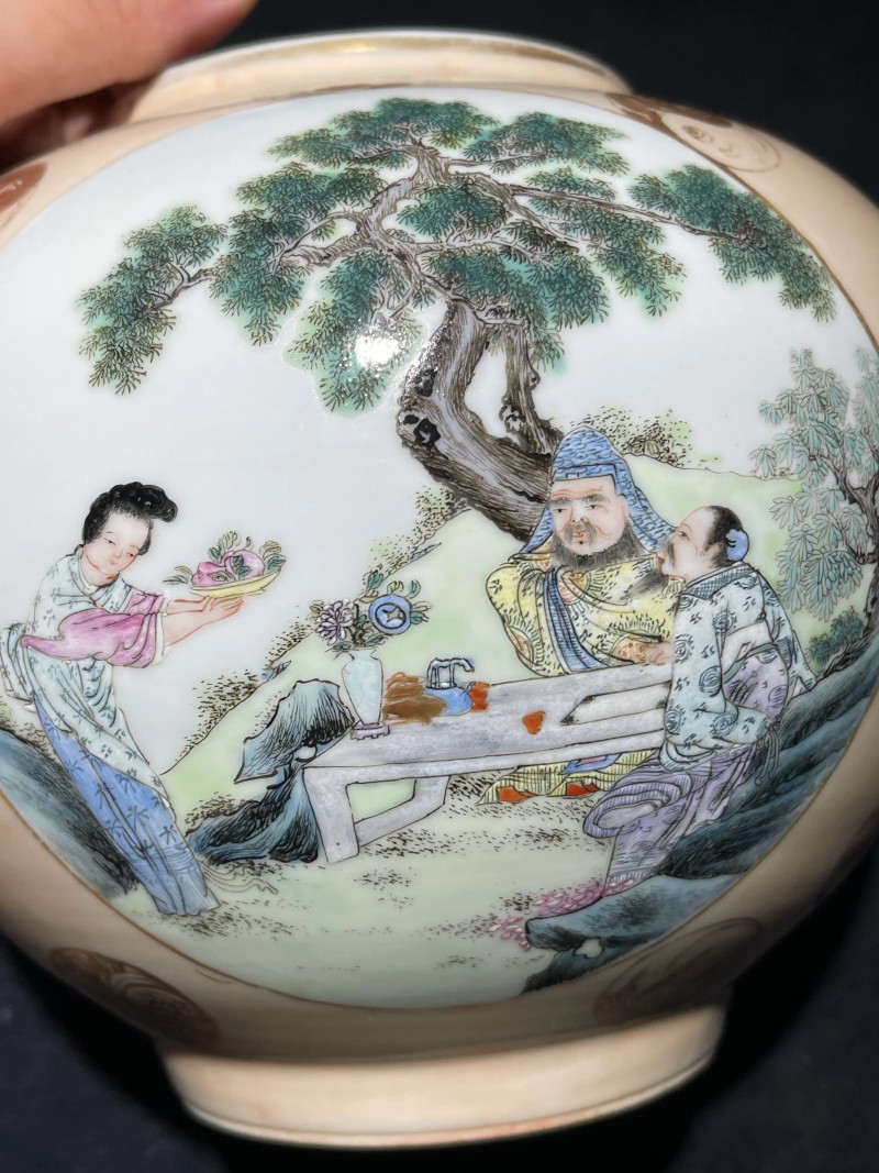 民国 粉彩人物纹皮灯一对 - 图16