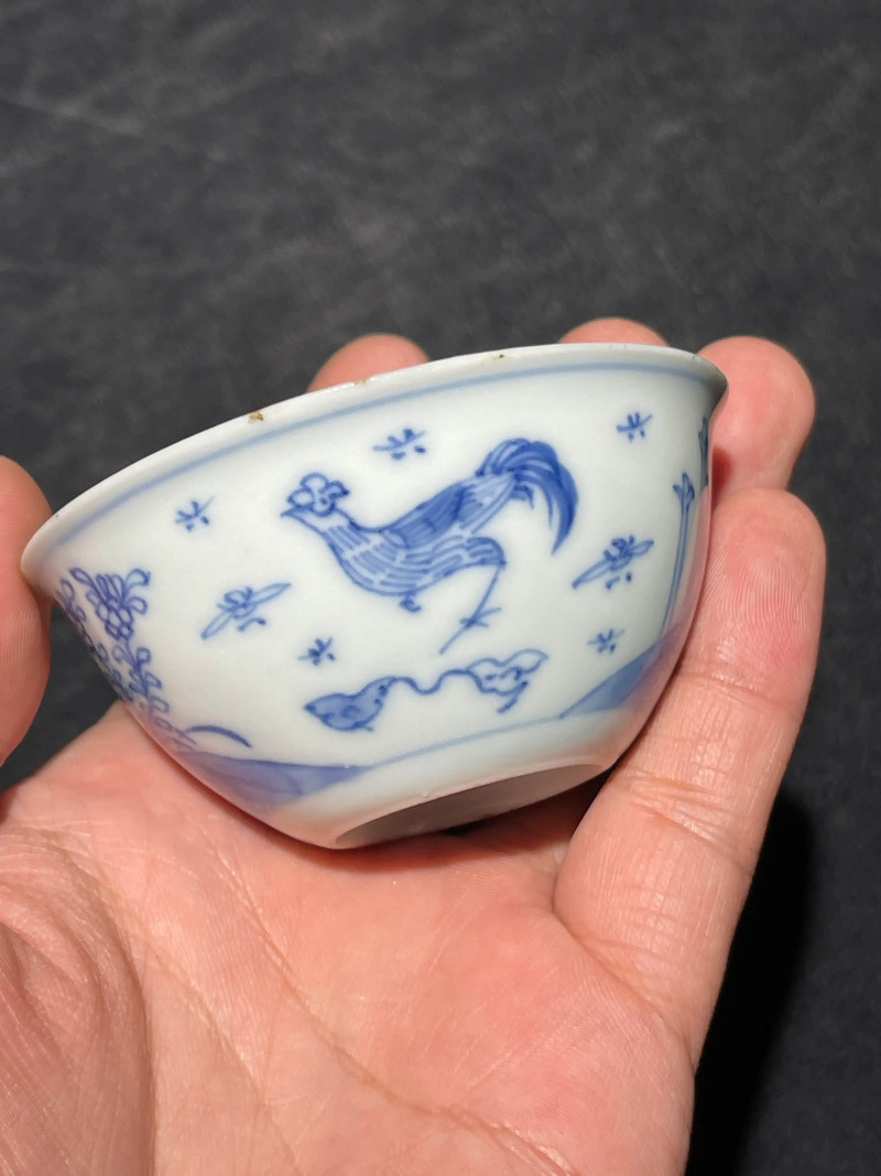 清雍正 青花鸡缸杯一对 - 图4