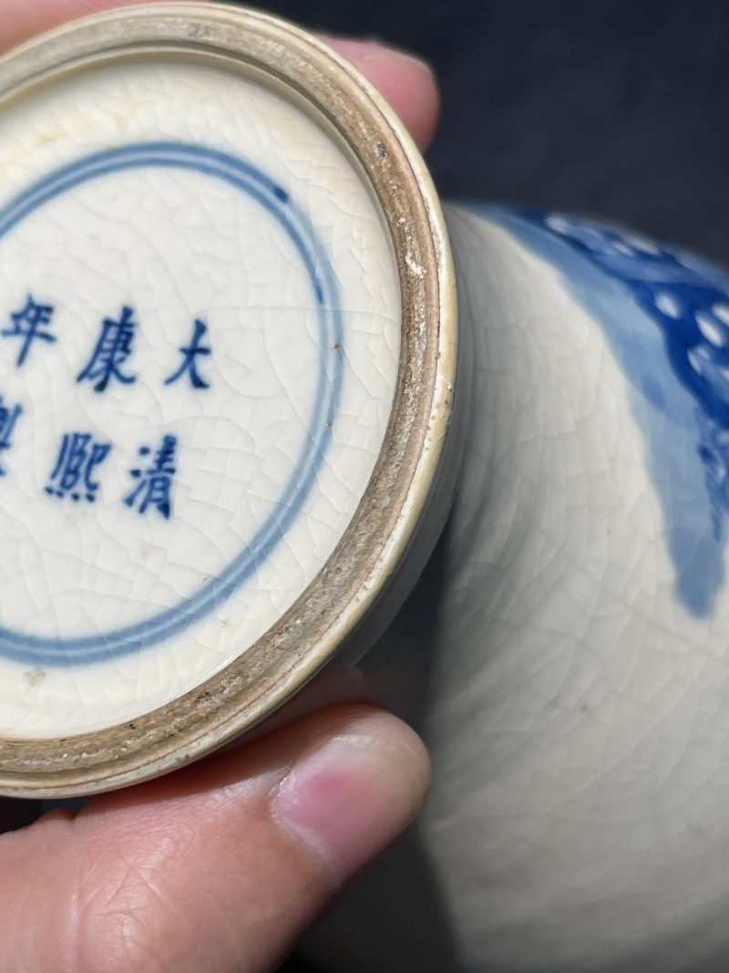 清晚期 浆胎青花折桂图梅瓶一对 - 图15