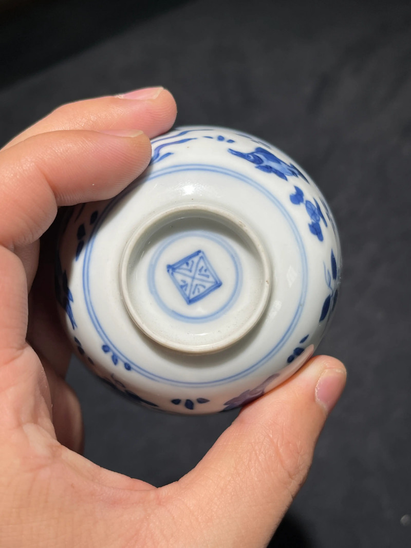 清康熙 青花鱼藻纹小杯一组五件 - 图30