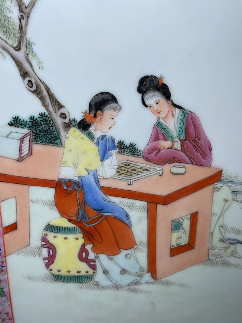 创汇期 粉彩琴棋书画纹瓷板一组四件 - 图13