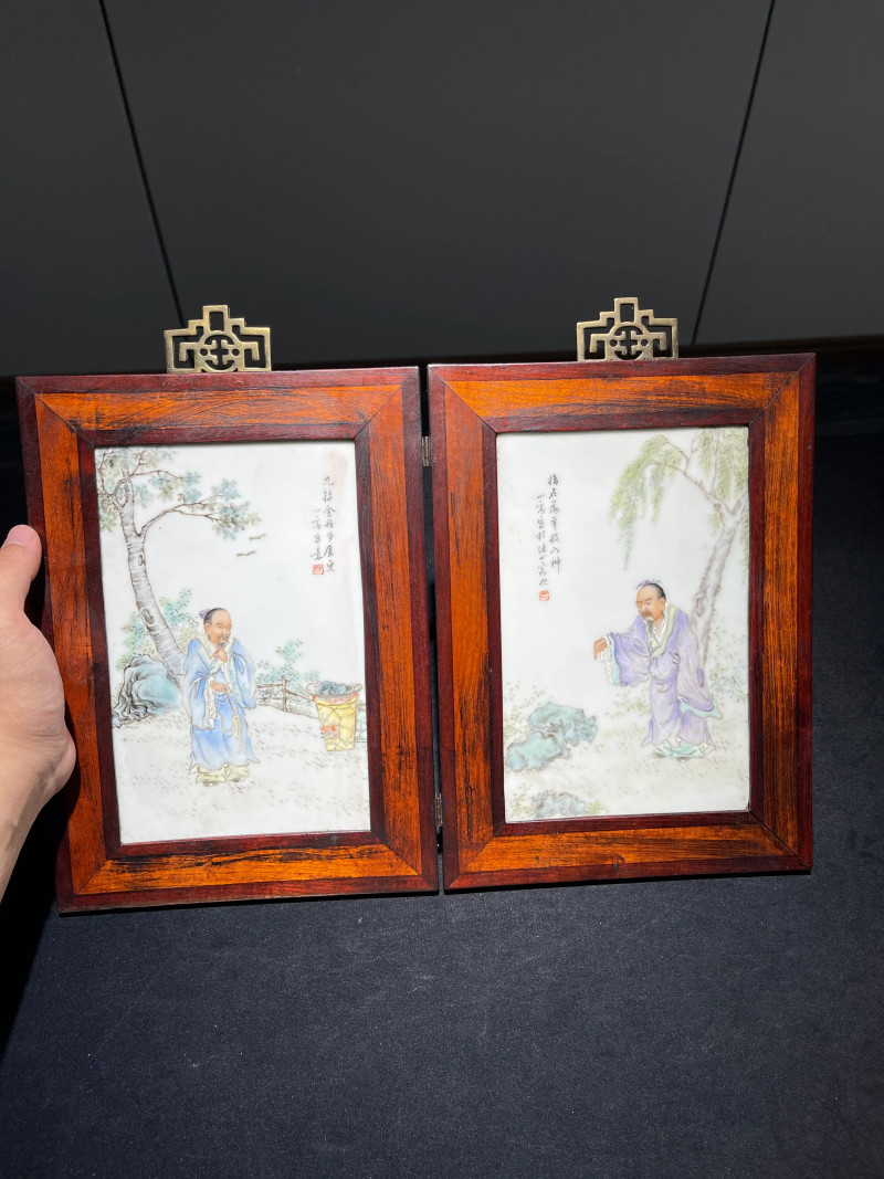 民国 粉彩神仙人物纹瓷板一组四件 - 图2