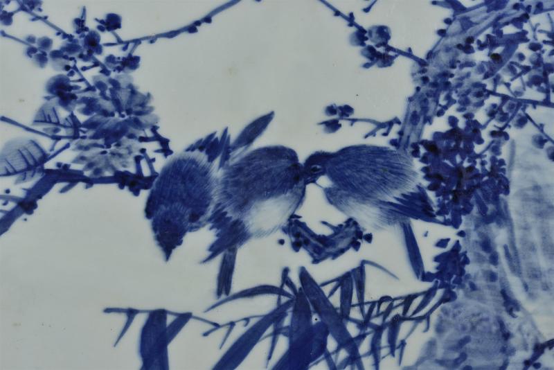 清光绪 金品卿风格青花花鸟瓷板插屏 - 图9