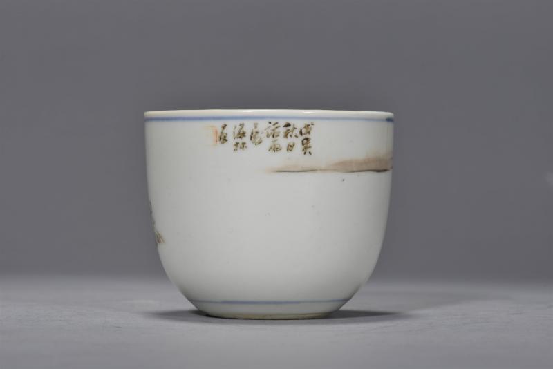 清光绪 顾海林款 浅绛彩芦汀渔隐图卧足主人杯 - 图4