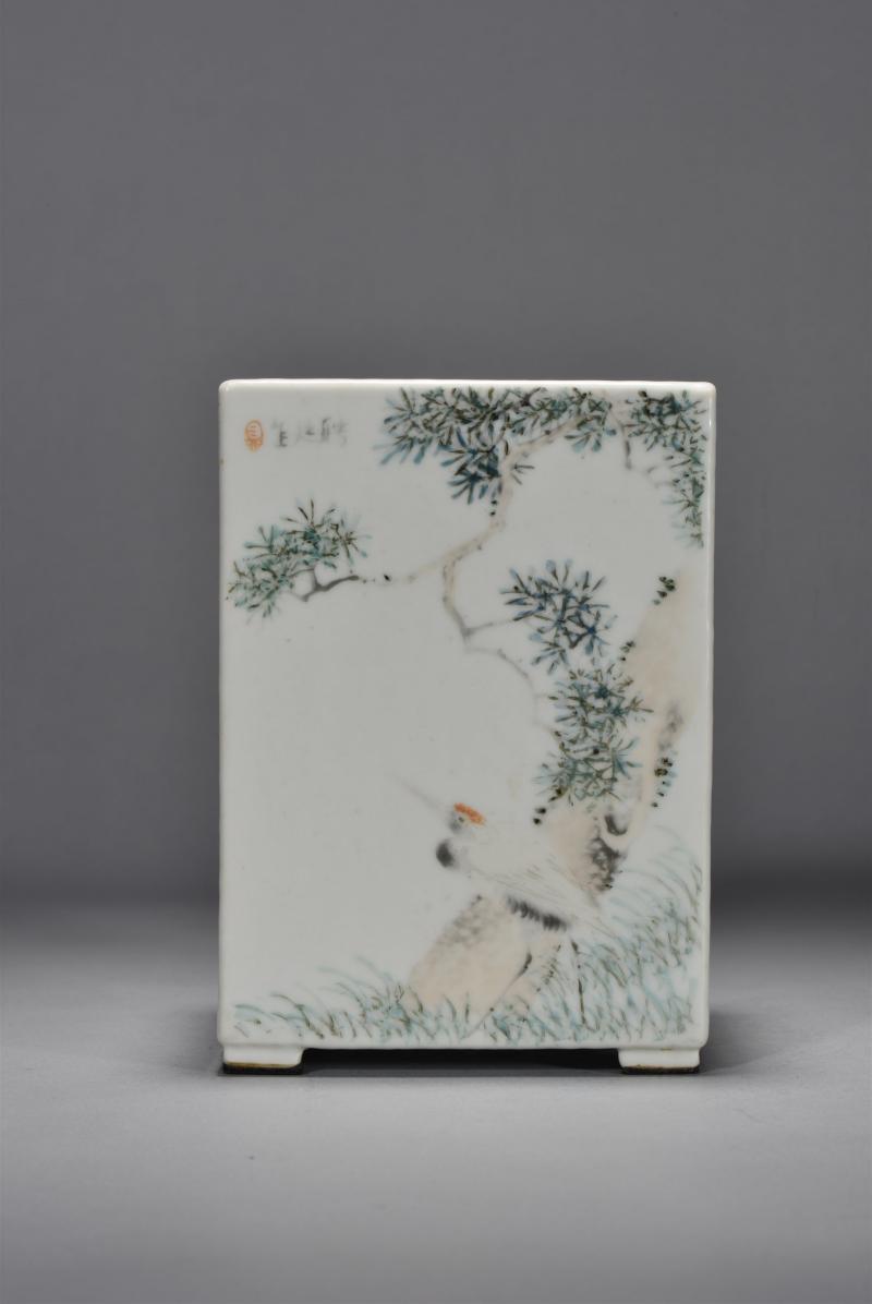 清光绪 万子铭山水花鸟方笔筒 - 图6