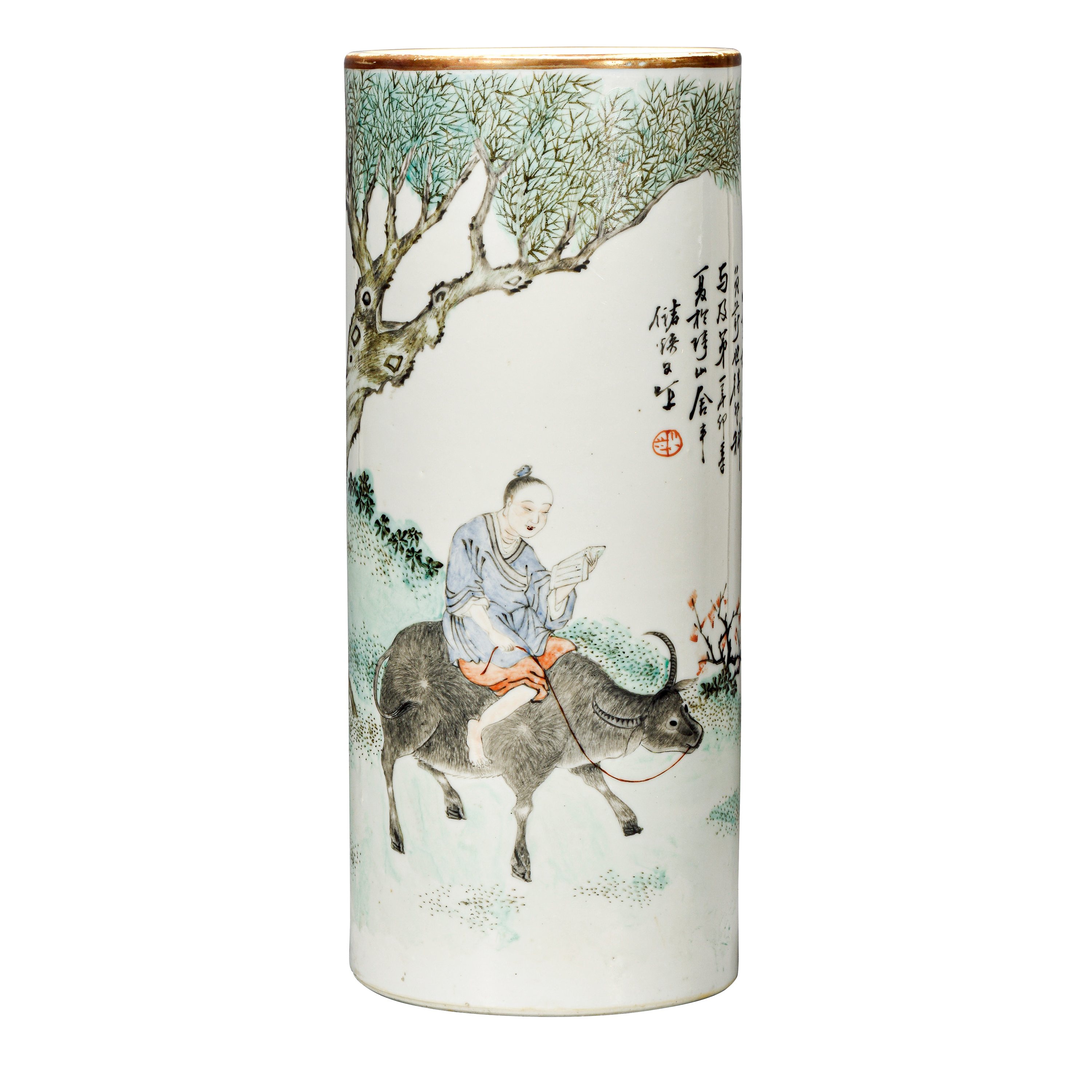 稀少名家盛丙云大师刻 牡丹诗文扇骨美術品 古董品收藏品 清光绪储焕文浅绛彩花鸟帽筒-多宝古瓷宝典