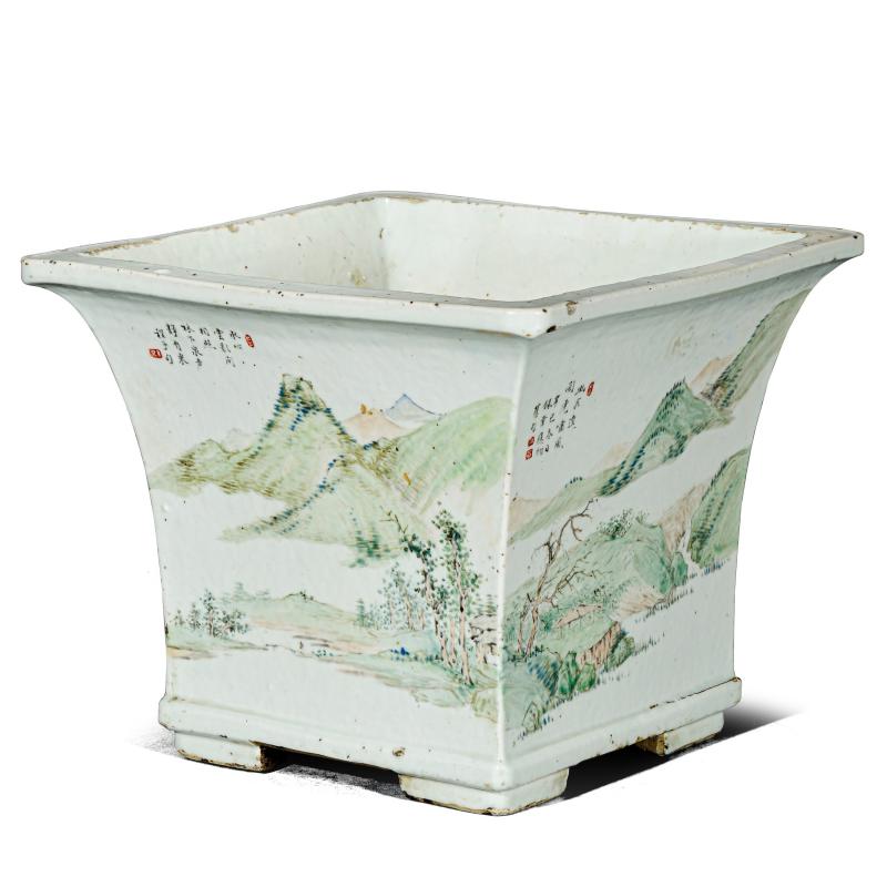 清光绪 右文山水四方大花盆