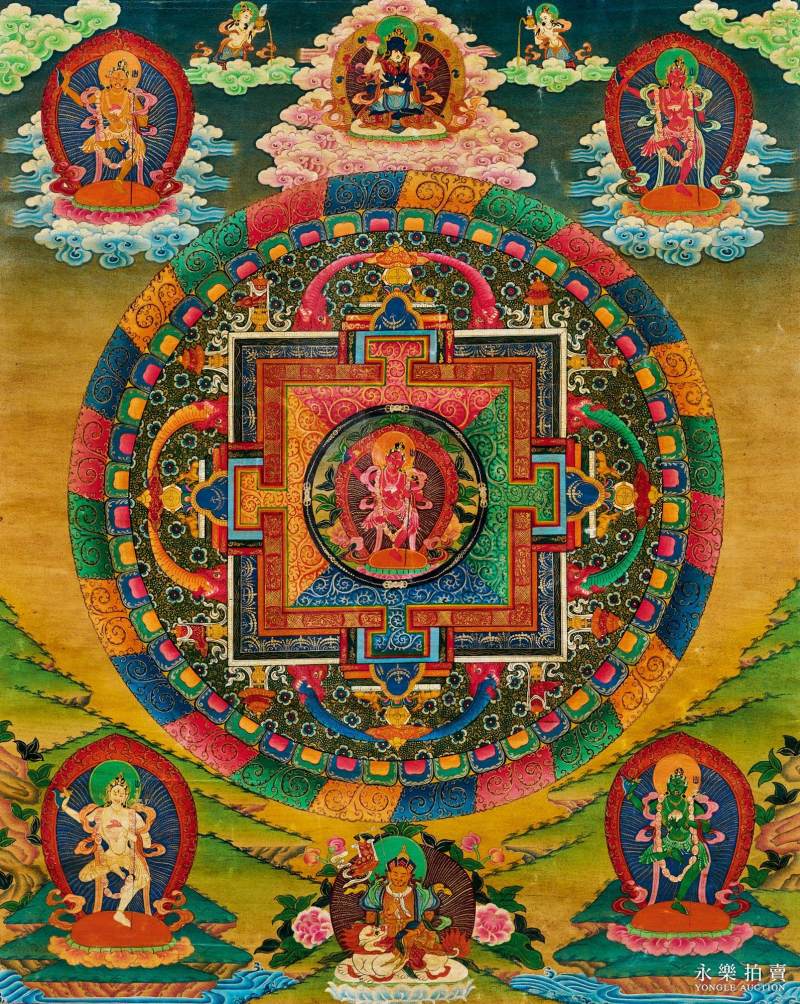 清 （西藏）矿物彩绘空行佛母坛城唐卡