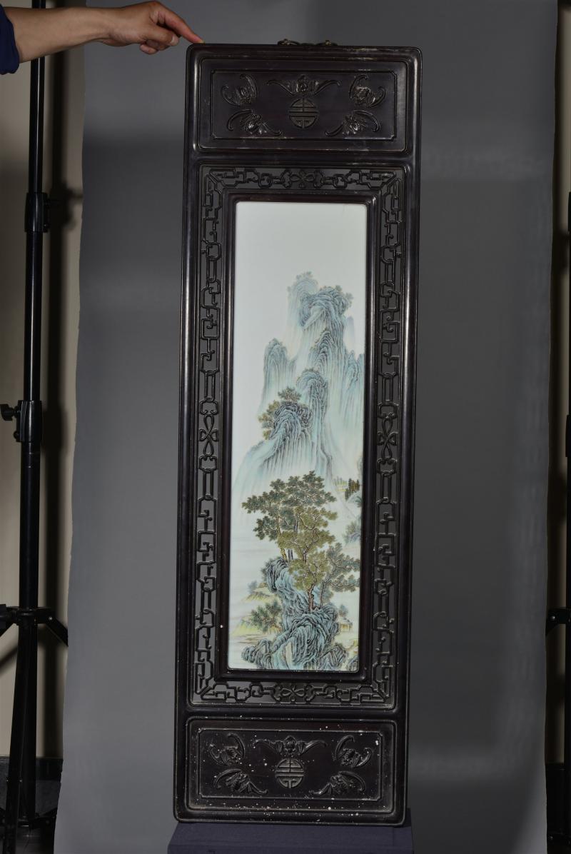 民国 粉彩山水花鸟四屏 - 图2