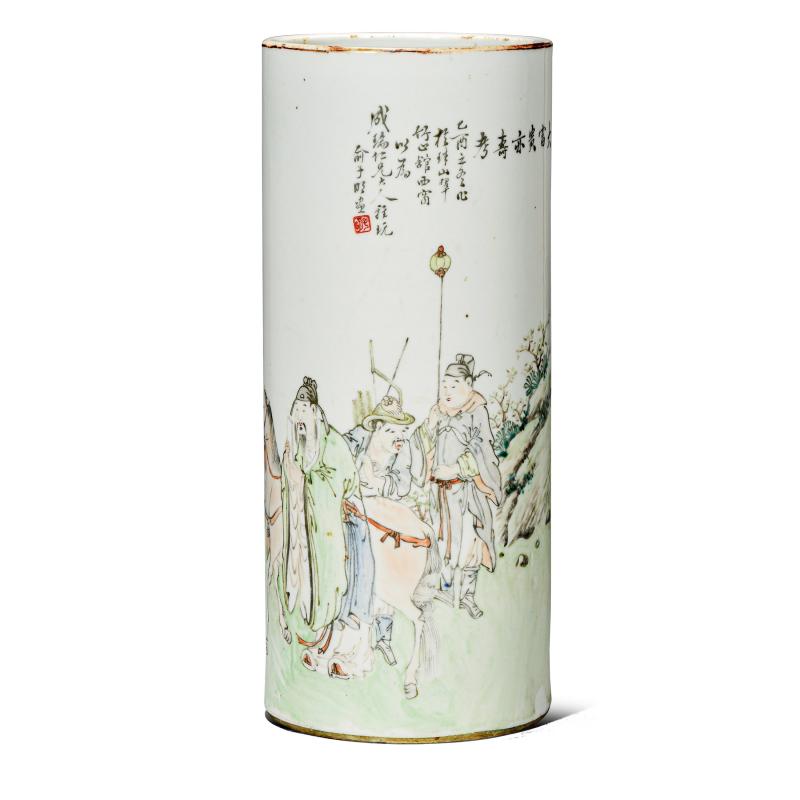 清光绪 俞子明浅绛彩大富贵亦寿考帽筒