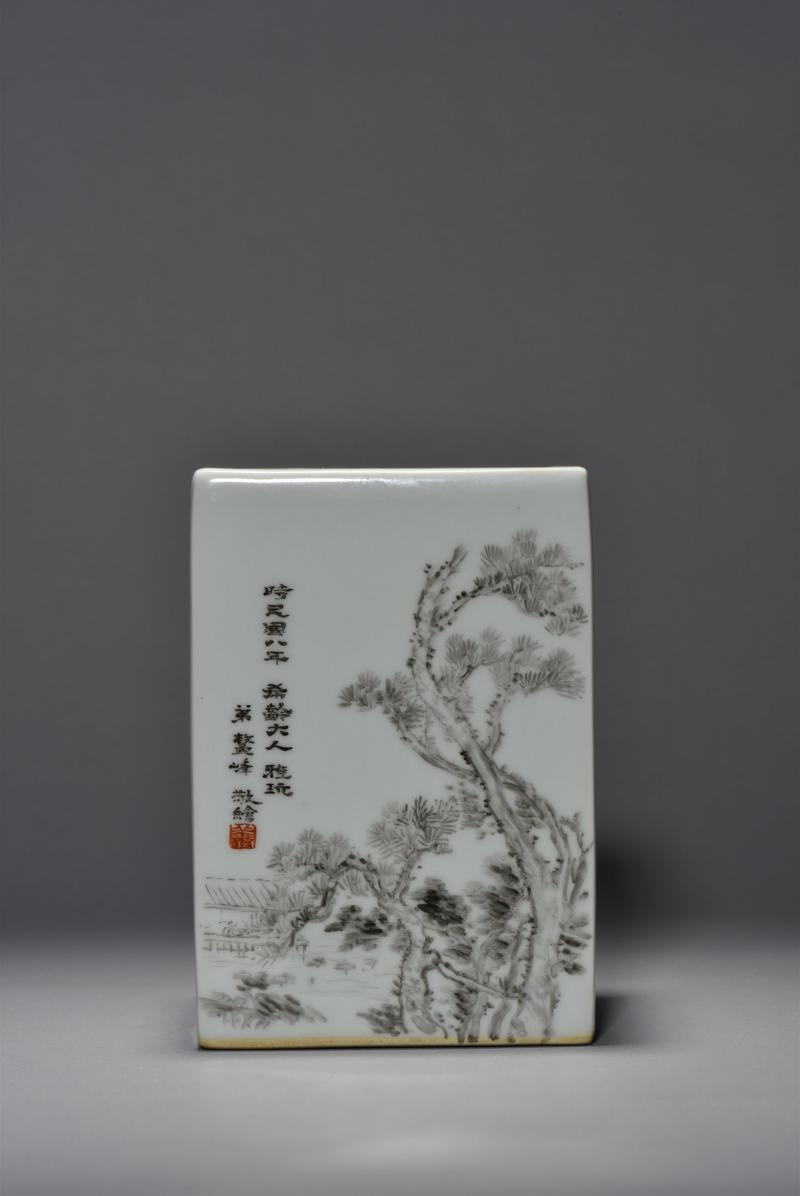 民国 鳌峰墨彩四方笔筒 - 图6