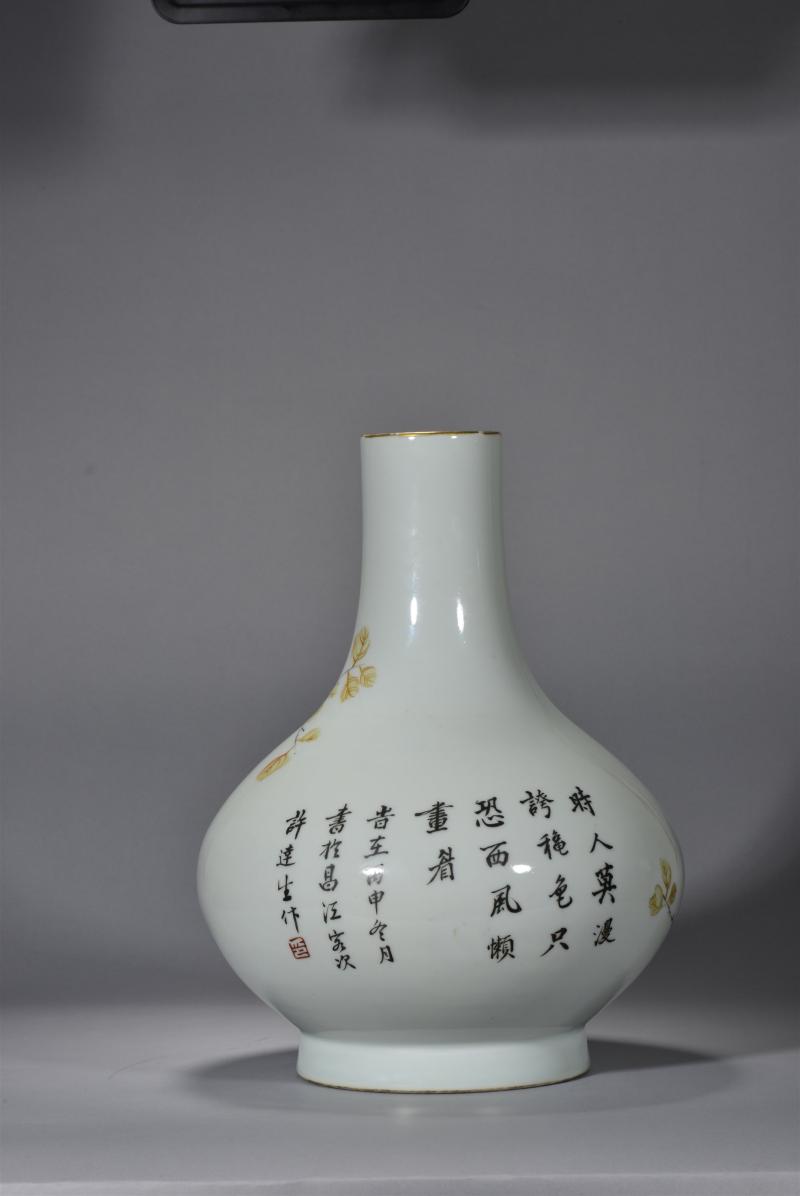 光绪二十二年 “许达生”绘浅降彩花鸟纹荸荠瓶 - 图3