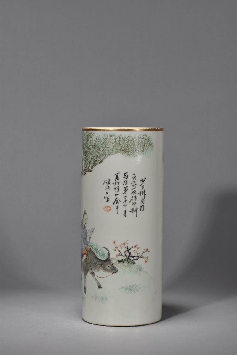 清光绪 储焕文浅绛彩花鸟帽筒 - 图4