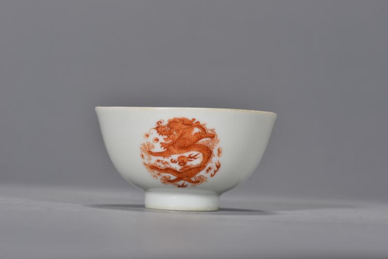 清光绪 矾红团龙纹杯 - 图3