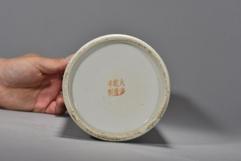 清光绪 储焕文浅绛彩花鸟帽筒 - 图5