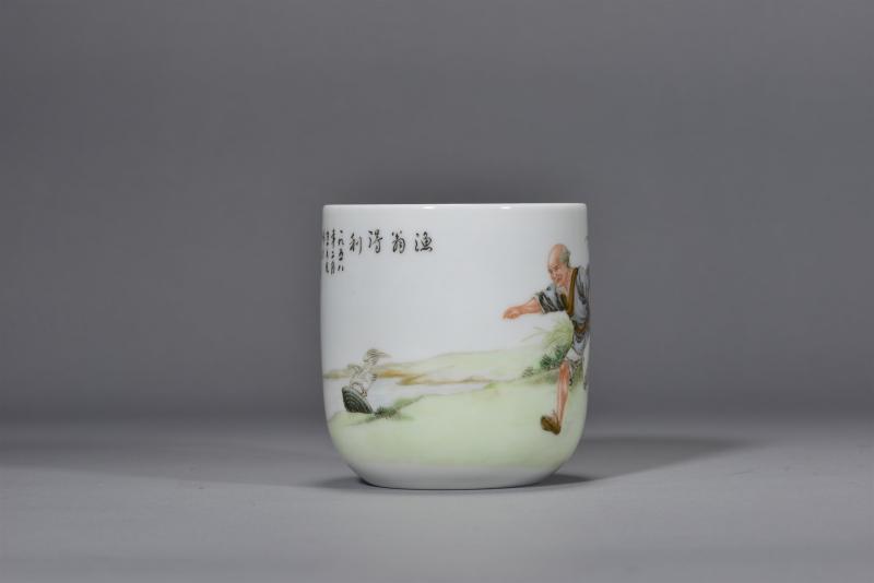 五十年代 王大凡粉彩「渔翁得利」茶杯 - 图5