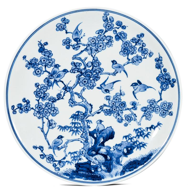 近现代 景德镇陶研所青花梅雀图盘