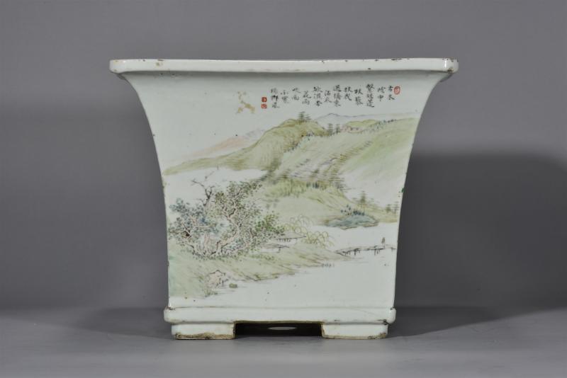 清光绪 右文山水四方大花盆 - 图6