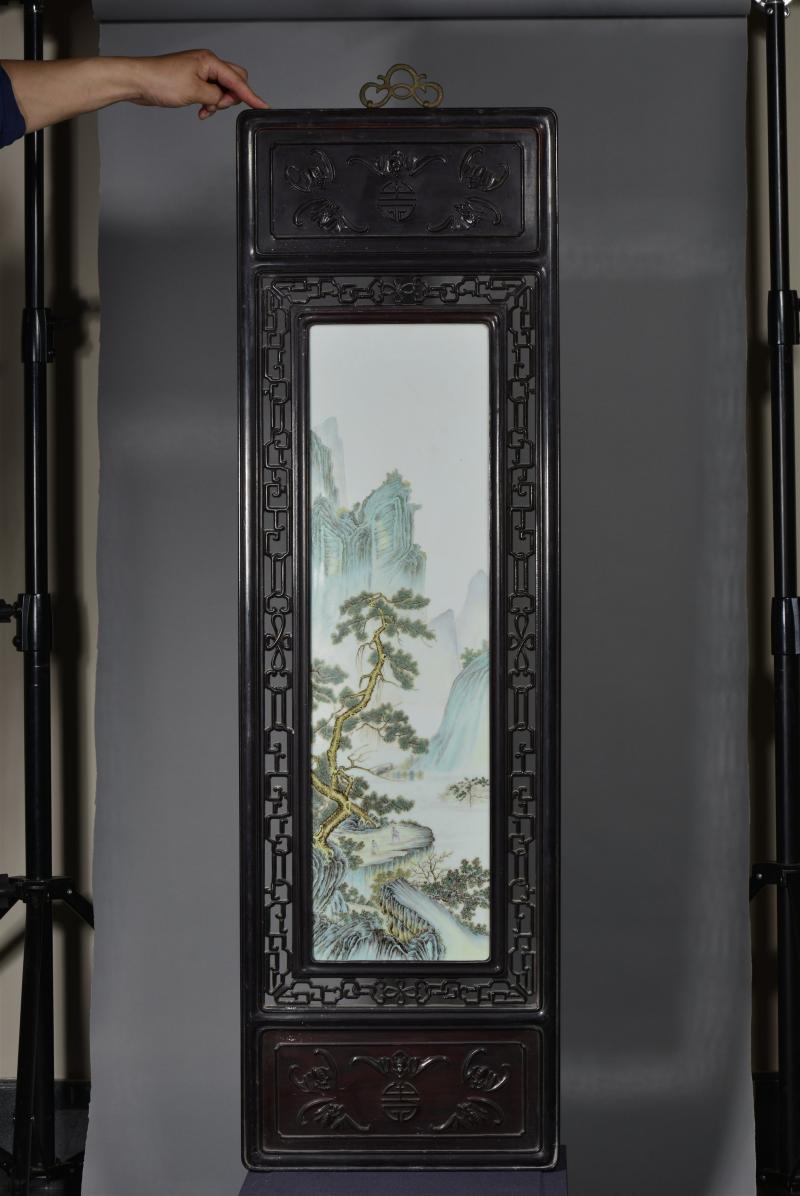 民国 粉彩山水花鸟四屏 - 图6