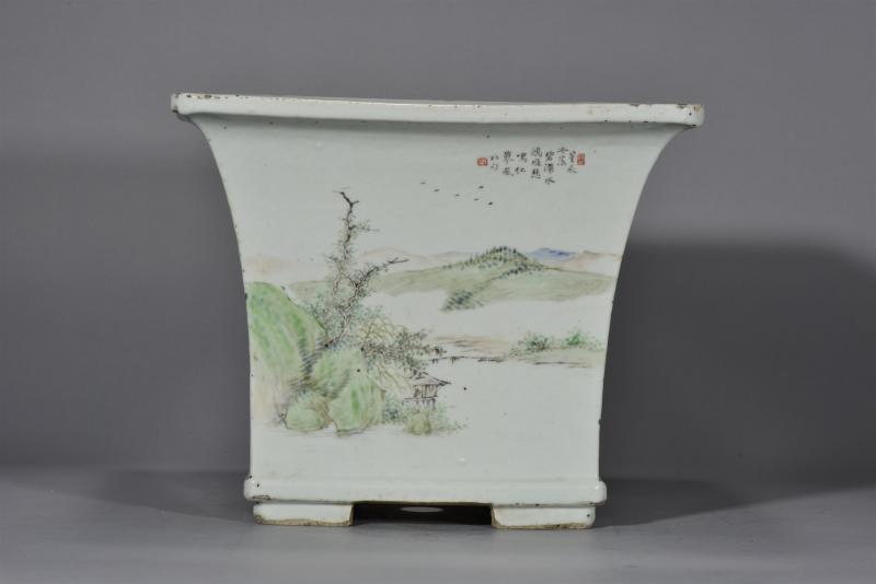 清光绪 右文山水四方大花盆 - 图7