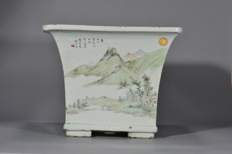 清光绪 右文山水四方大花盆 - 图8