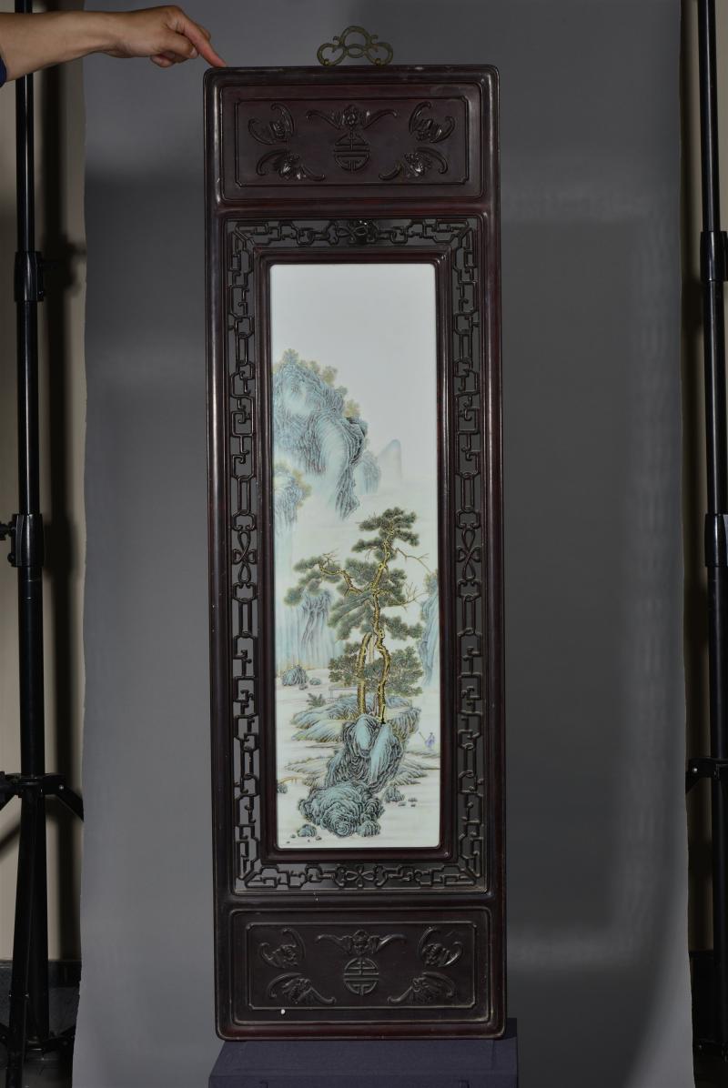 民国 粉彩山水花鸟四屏 - 图8