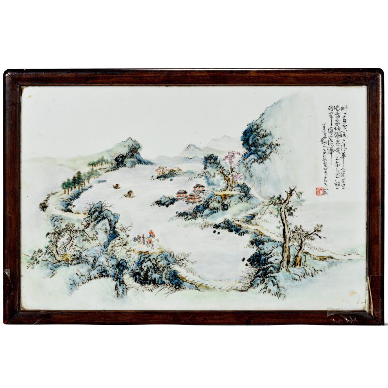 民国 段子安粉彩山水瓷板
