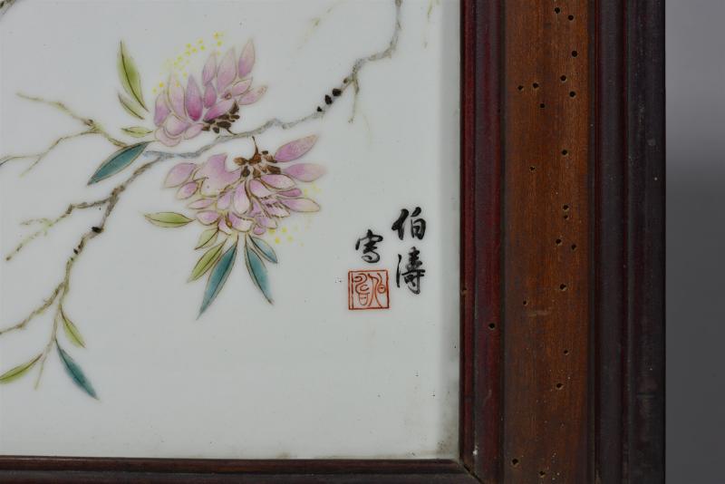 民国 毕伯涛粉彩四季鸣禽花鸟瓷板四条屏 - 图4