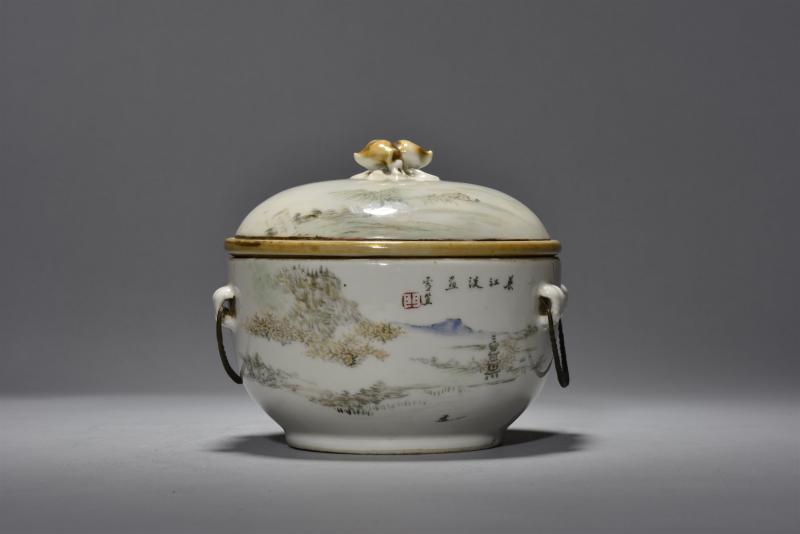 清光绪 程门浅绛彩山水暖锅 - 图2