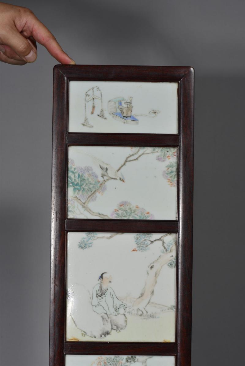 清光绪 任焕章浅绛彩山水人物花鸟八条屏 - 图7