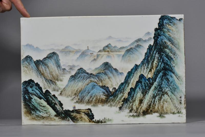 近现代 粉彩黄洋界瓷板 - 图6