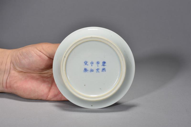 清康熙 青花釉里红漱玉庭撇口洗 - 图3
