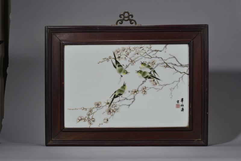 民国 毕伯涛粉彩四季鸣禽花鸟瓷板四条屏 - 图6