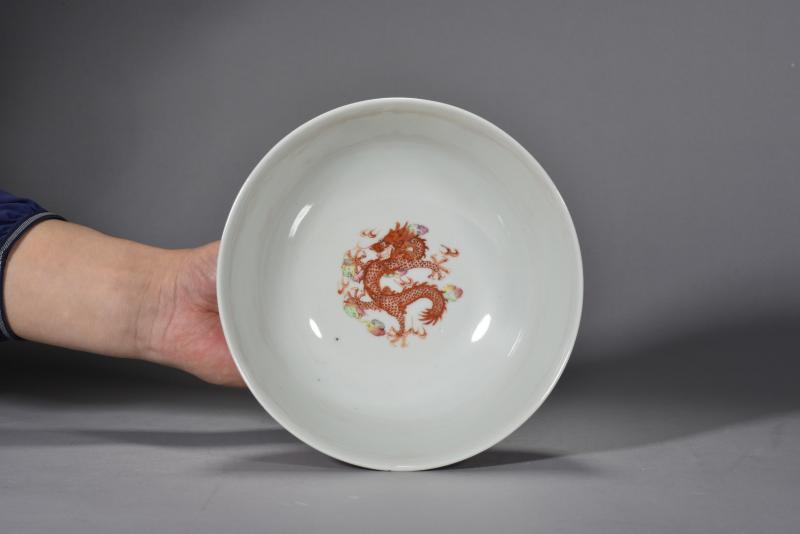 清光绪 矾红双龙戏珠纹大碗一对 - 图6