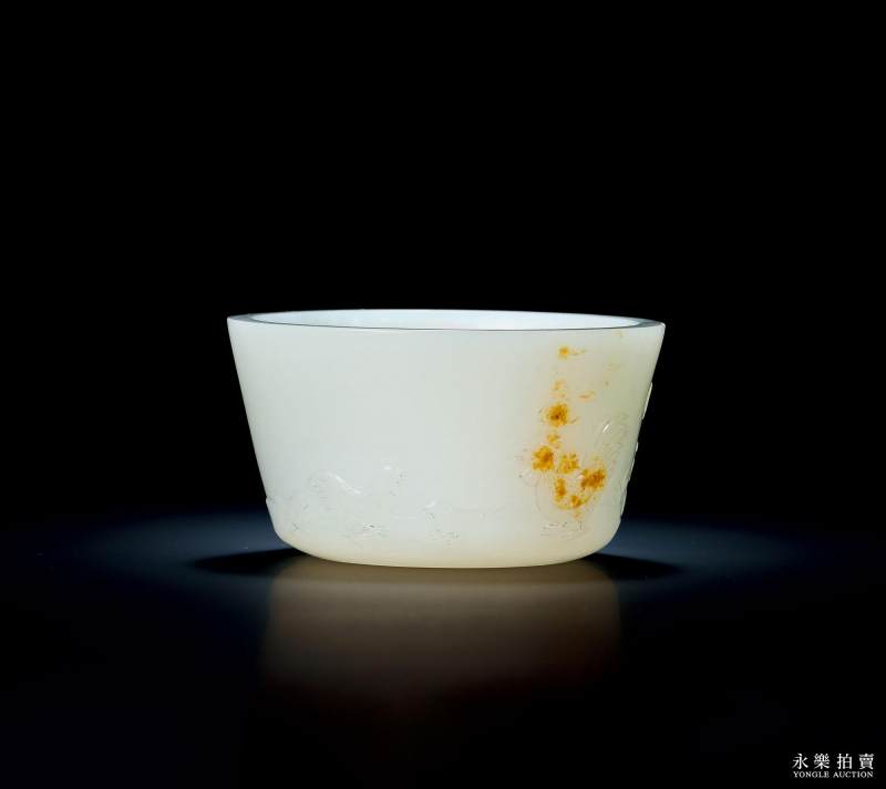 清 白玉鸡缸杯