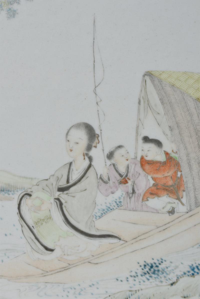 清光绪 胡仙哉浅绛彩仕女瓷板 - 图3