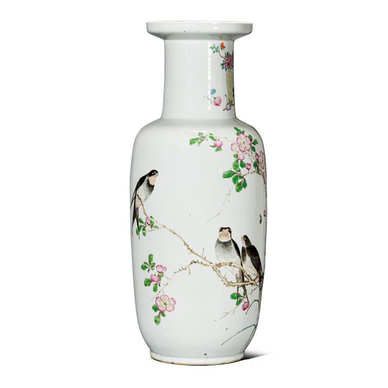 清道光 乐古堂花鸟棒槌瓶